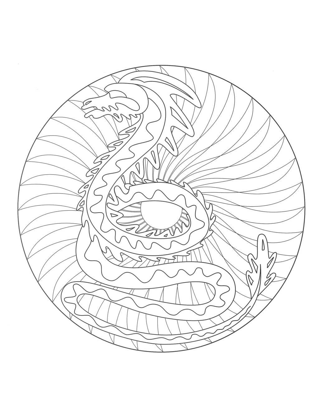 Coloriage Mandala dragonneau aux formes symétriques - Mandala à imprimer